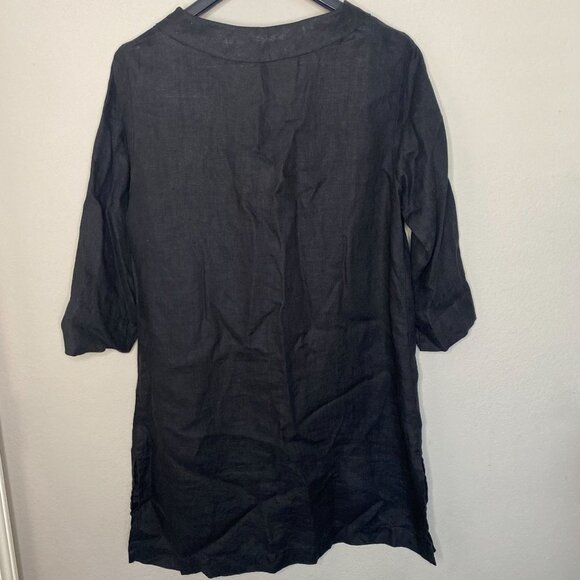 Flax Lagen Look Linen Button 3/4 Sleeve Shirt Dress - Picture 5 of 8